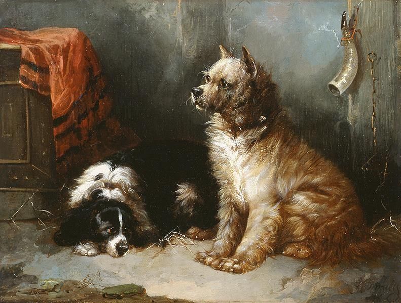 George Armfield A Terrier and a King Charles Spaniel